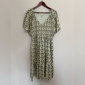 Kate Quinn Women’s Organic Cotton Green Dress Size XL Smocked Pockets Nature